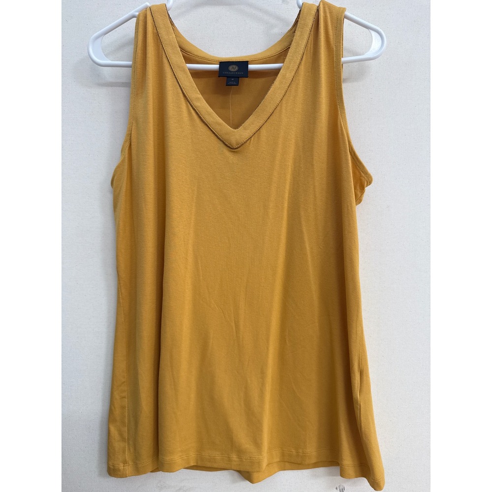 JM Collection Mustard Yellow V-Neck Tank Top with Trim Detail Size Medium